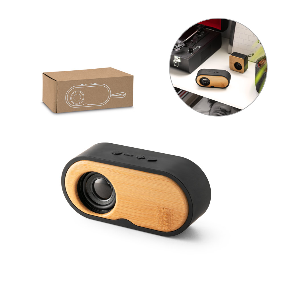 TILLY. Caixa de som portátil com autonomia de 5h (1'200 mAh), em bambu e ABS 100% reciclado — foto 1 de 2
