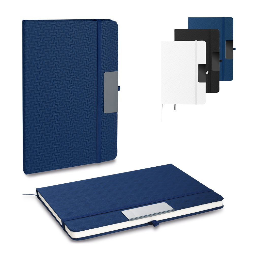 Caderno com capa dura em pu e placa metálica - 70g — foto 1 de 6