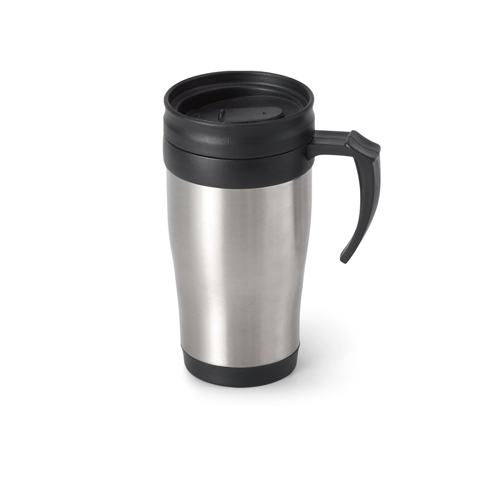 NOAH. Caneca de viagem térmica de aço inox e PP, de parede dupla isolada a ar (420 mL) — foto 1 de 2