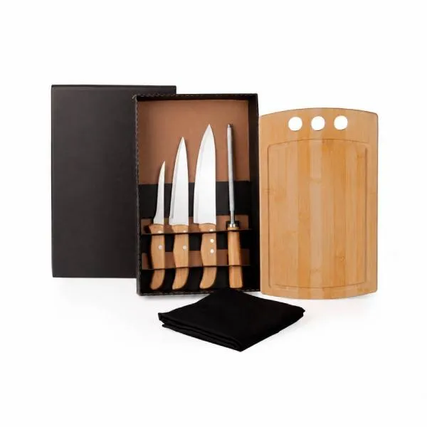 KIT PARA COZINHA EM BAMBU / MADEIRA / INOX COM AVENTAL - 6 PÇS — foto 1 de 1