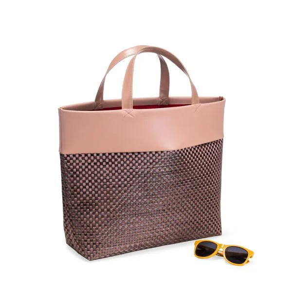 SACOLA EM PVC E MATERIAL SINTÉTICO - PREMIUM - ROSA/XADREZ - 48X33X13 CM — foto 1 de 5
