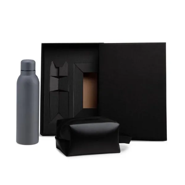 KIT GARRAFA E NECESSAIRE - CINZA/PRETO - 2 PÇS — foto 1 de 3