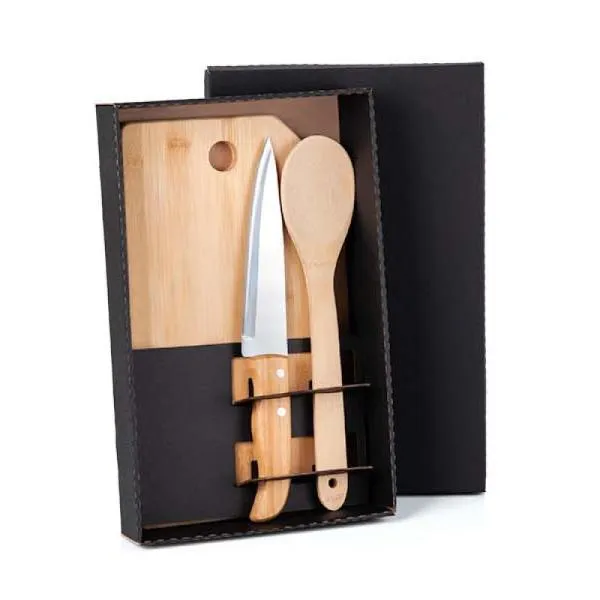 KIT PARA COZINHA EM BAMBU / INOX - 3 PÇS — foto 1 de 1