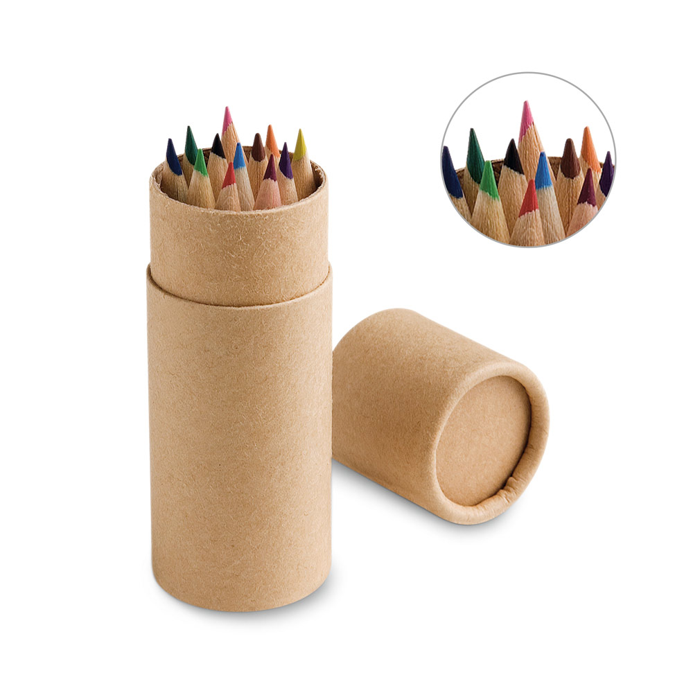 CRICKET. Caixa cilíndrica em papel kraft reciclado com 12 lápis de cor — foto 1 de 2