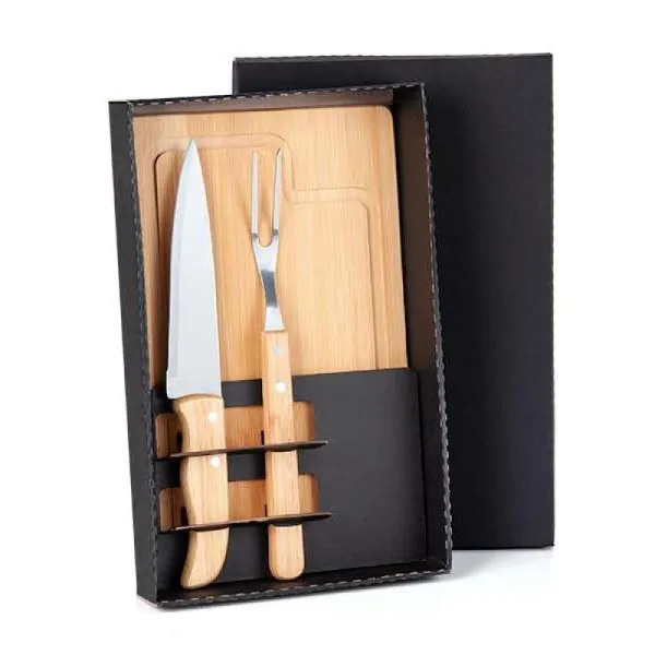 KIT PARA CHURRASCO EM BAMBU / MADEIRA / INOX - 3 PÇS — foto 1 de 2