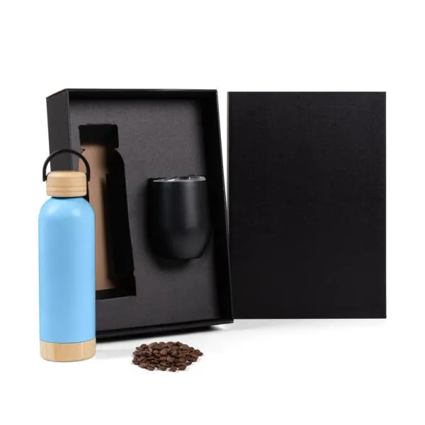 KIT GARRAFA E COPO TÉRMICO - AZUL/PRETO - 2 PÇS — foto 1 de 5