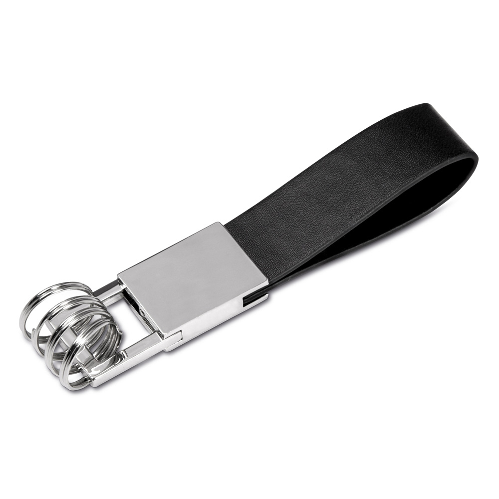 Chaveiro com alça de couro sintético e parte de metal com 4 argolas — foto 1 de 2