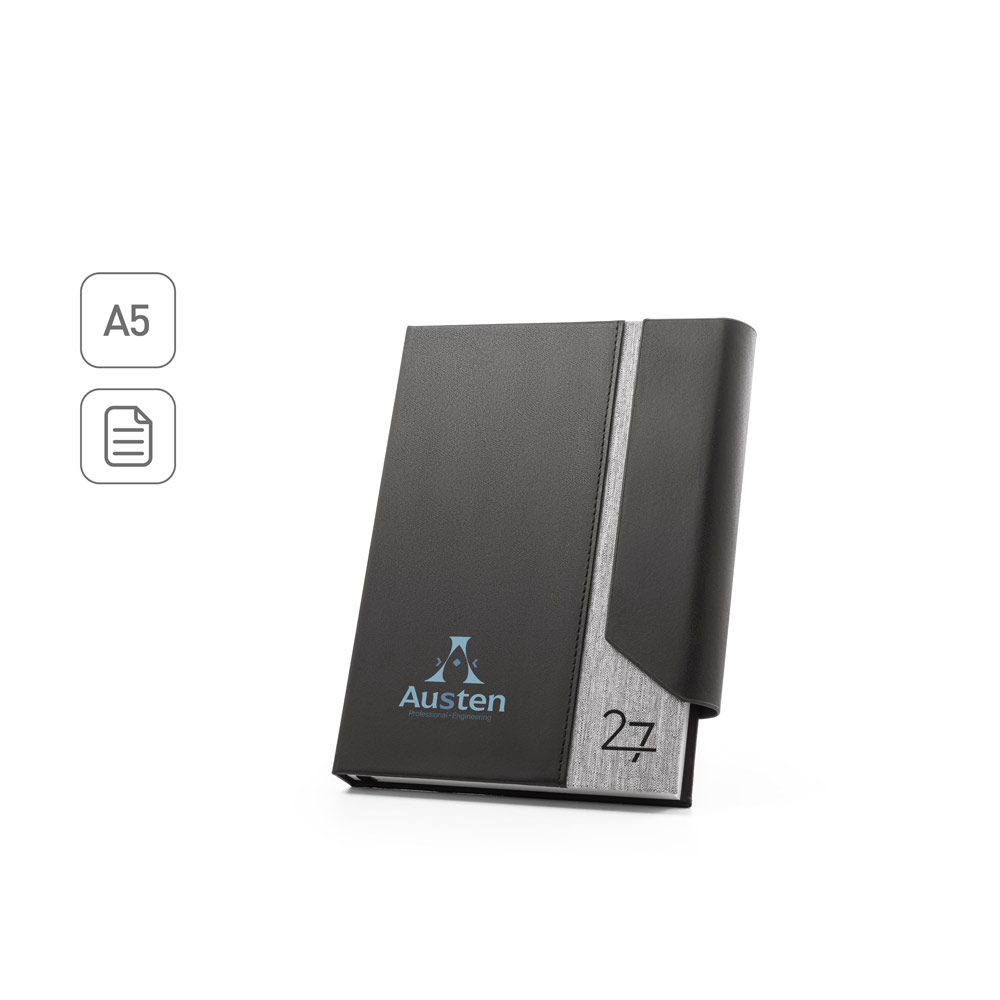 AUSTEN A5. Agenda A5 em PU (58% reciclado) e PET reciclado (100% rPET) 300D — foto 1 de 2