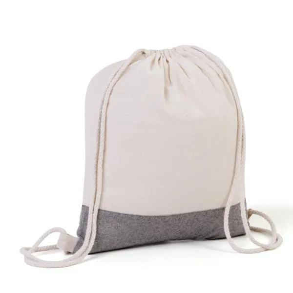 MOCHILA SACOLA EM ALGODÃO RECICLADO - BEGE NATURAL / MELANGE CINZA - 37X41CM — foto 1 de 5
