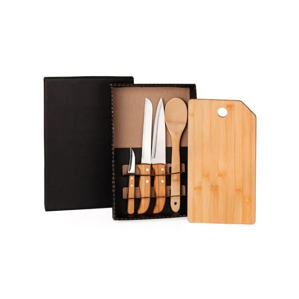 KIT PARA COZINHA/PÃO EM BAMBU/INOX- 5 PÇS — foto 1 de 3