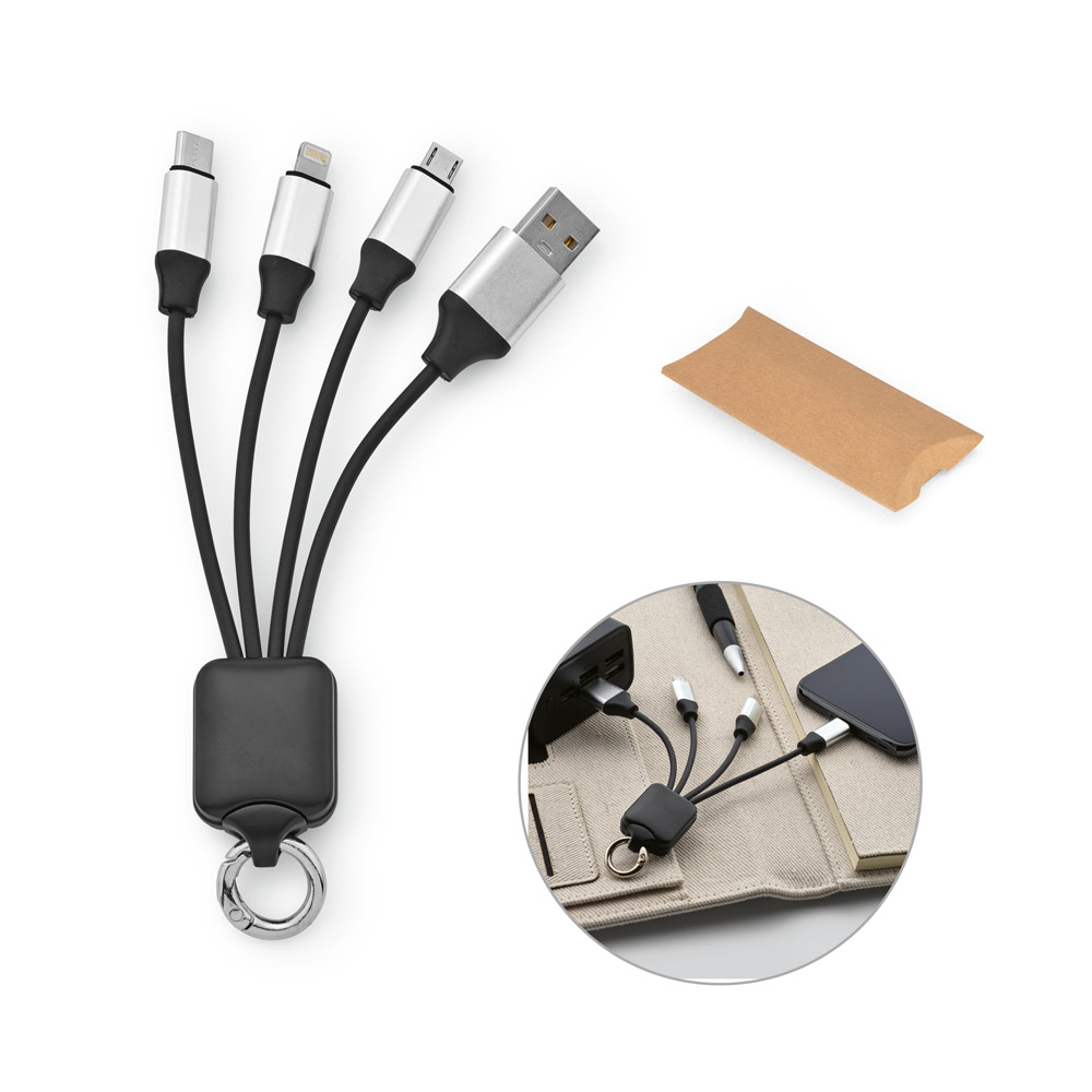 YALOW. Cabo USB de carregamento rápido 3 em 1 com corpo em PET 100% reciclado — foto 1 de 2