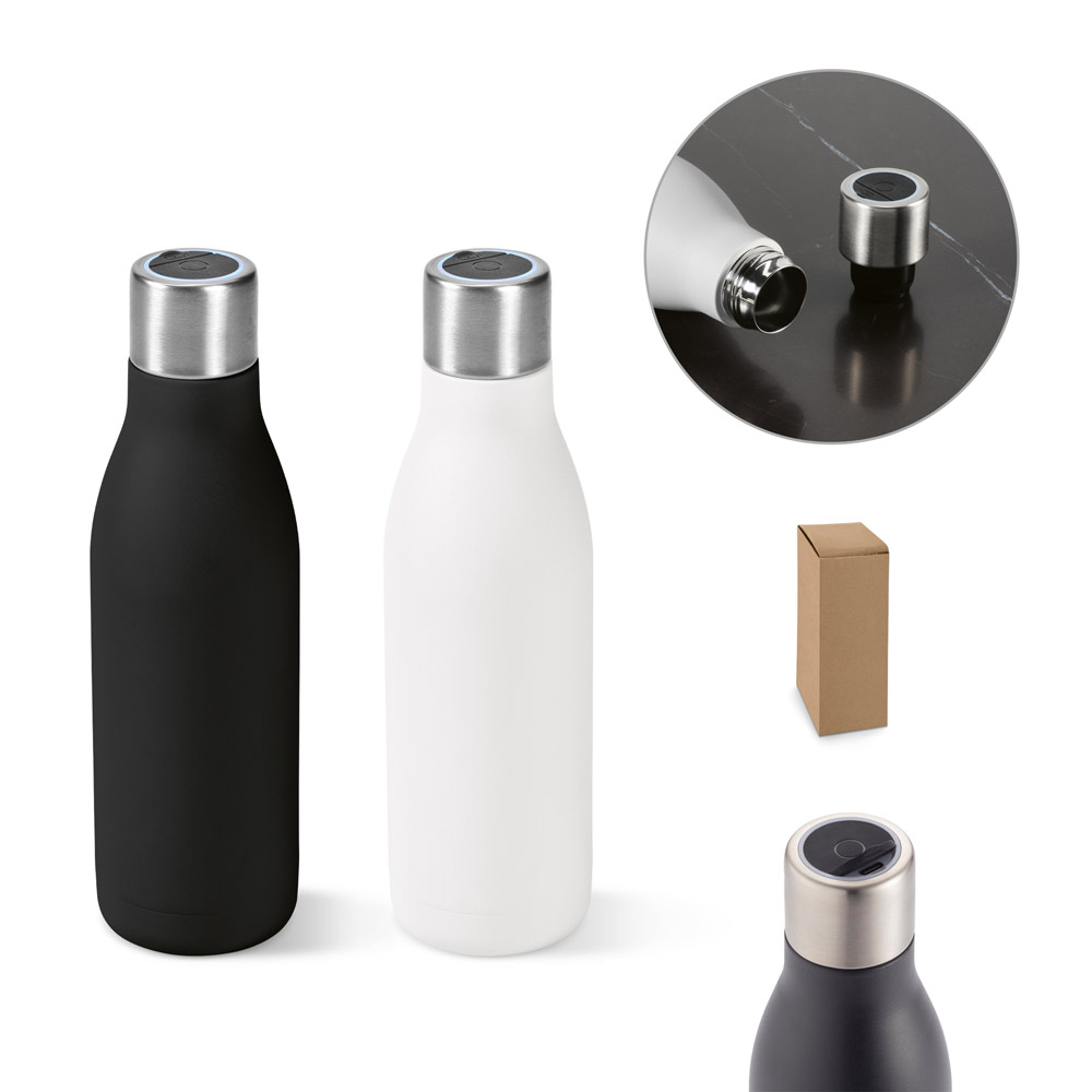 CHILWELL. Garrafa térmica em aço inox 90% reciclado de parede dupla com sistema de auto-sanitização UV (500 mL) — foto 1 de 3