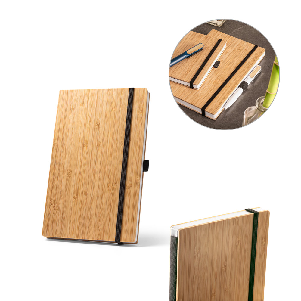 BUARQUE POCKET. Caderno de bolso com capa e contracapa em placa de bambu e lombada em poliéster 100% reciclado, com páginas lisas recicladas — foto 1 de 2