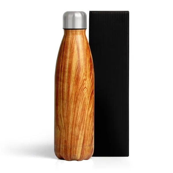 GARRAFA COM TAMPA EM AÇO INOX - AMADEIRADO - 750ML — foto 1 de 7