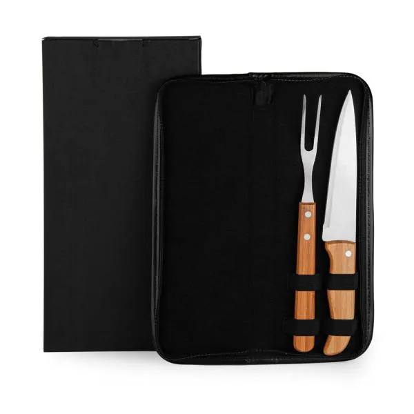 CONJ. DE GARFO E FACA INOX / MADEIRA / BAMBU COM ESTOJO- 3 PÇS — foto 1 de 4