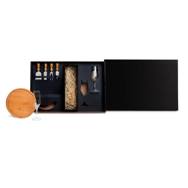 KIT QUEIJO E CHAMPAGNE C/ ESPAÇO P/ GARRAFA - 7 PÇS - NÃO ACOMPANHA GARRAFA — foto 1 de 1