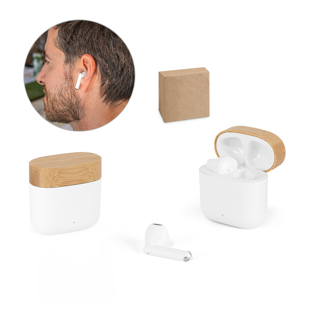 COBAIN. Fones de ouvido wireless com autonomia de 5h (300 mAh), em ABS 100% reciclado e bambu — foto 1 de 2