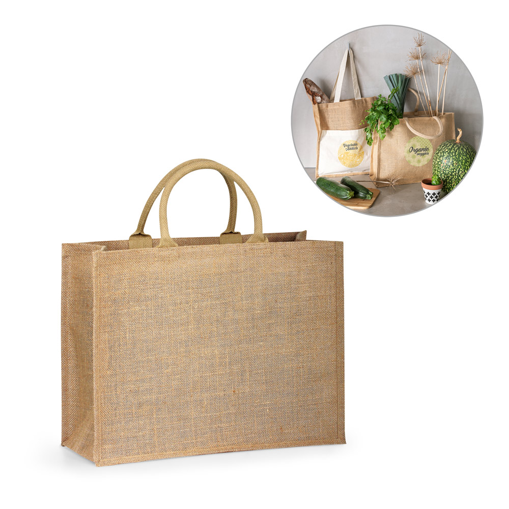 SHANTI. Sacola em 100% juta (360 g/m²) com laminado no interior — foto 1 de 2