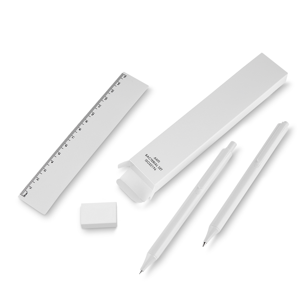 Kit escritório, contendo: 1 caneta plástica retrátil; 1 - 15cm — foto 1 de 4