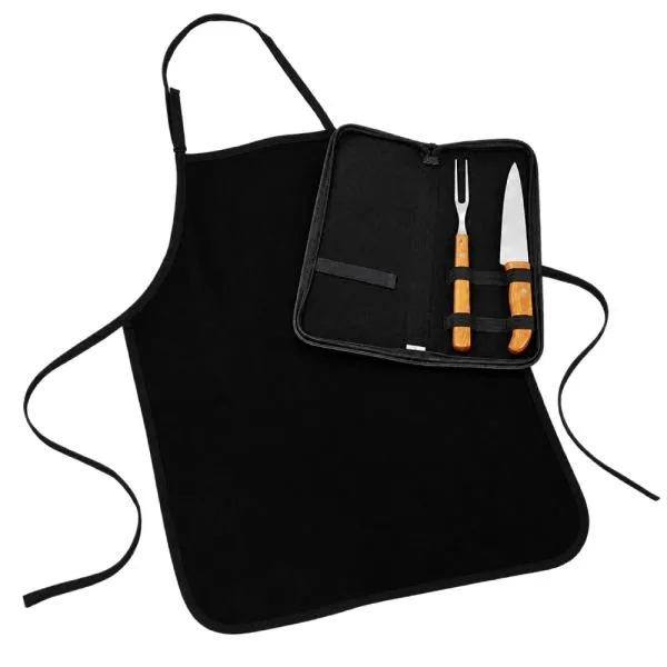 KIT GARFO, FACA INOX/BAMBU COM ESTOJO E AVENTAL - 4 PÇS — foto 1 de 3