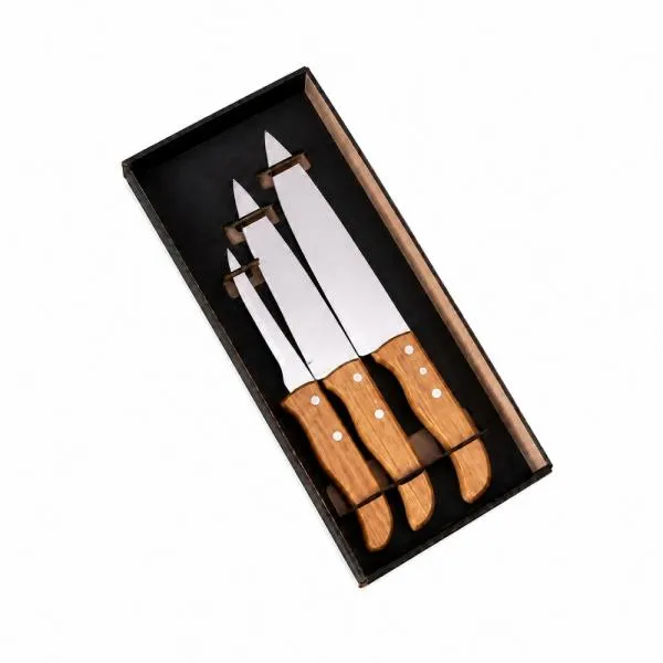 CONJUNTO DE FACAS EM MADEIRA / INOX - 3 PÇS — foto 1 de 4