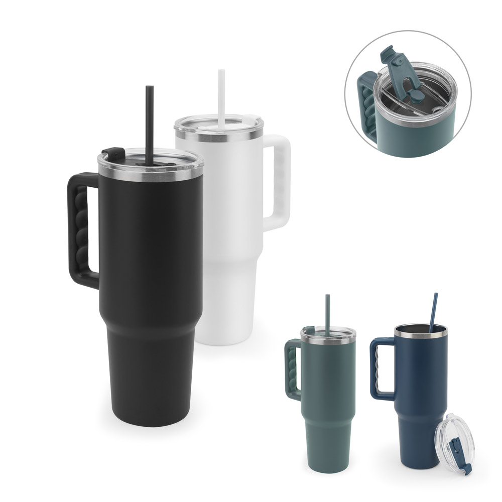 JOYNER XL. Copo de viagem térmico, de grande dimensão, em aço inoxidável 91% reciclado de parede dupla isolada a vácuo (1300 mL) — foto 1 de 5
