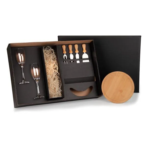 KIT QUEIJO E CHAMPAGNE COM ESPAÇO PARA GARRAFA - 7 PÇS - NÃO ACOMPANHA GARRAFA — foto 1 de 1