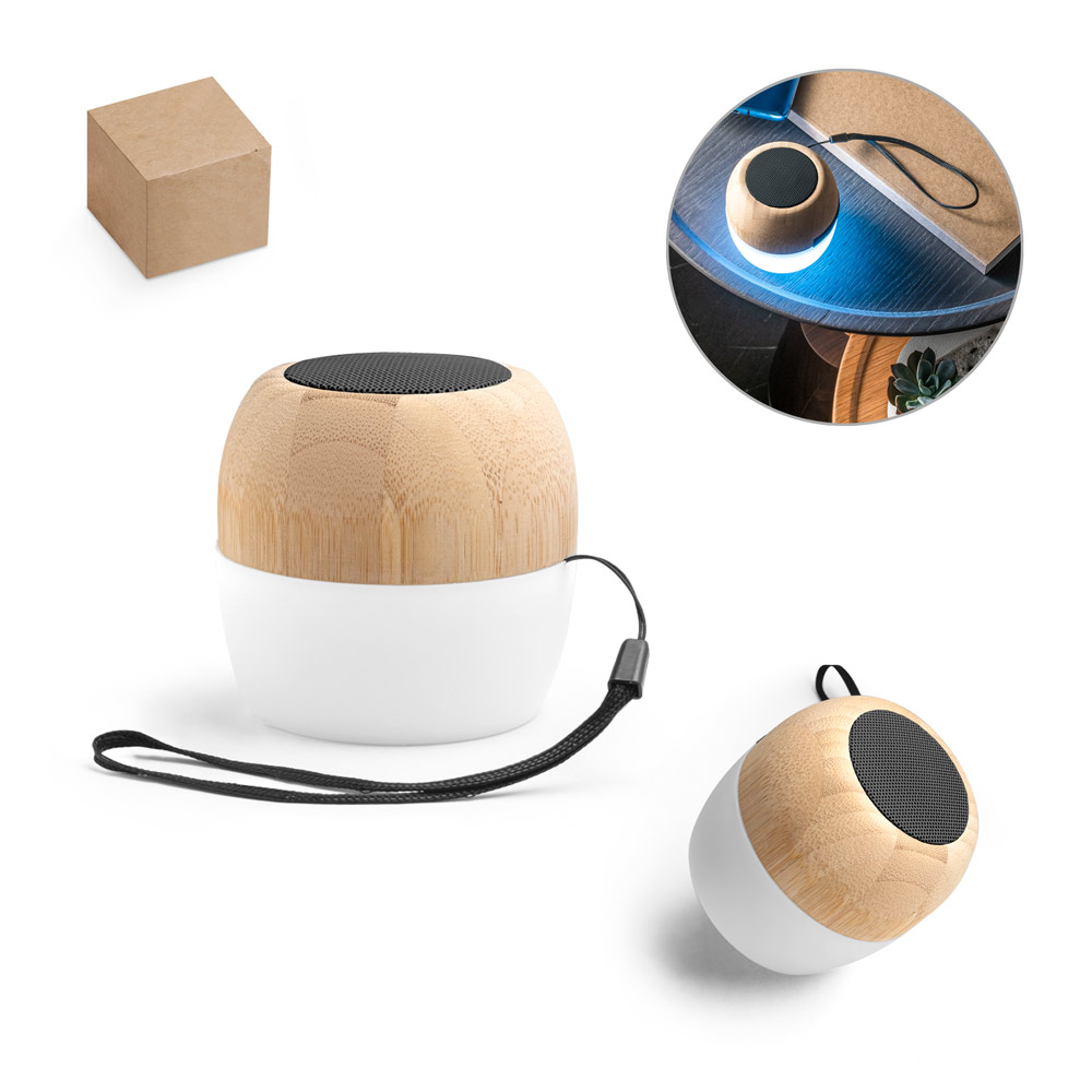 KALAM. Caixa de som portátil com microfone e autonomia de 2h (300 mAh), em bambu e PP — foto 1 de 2