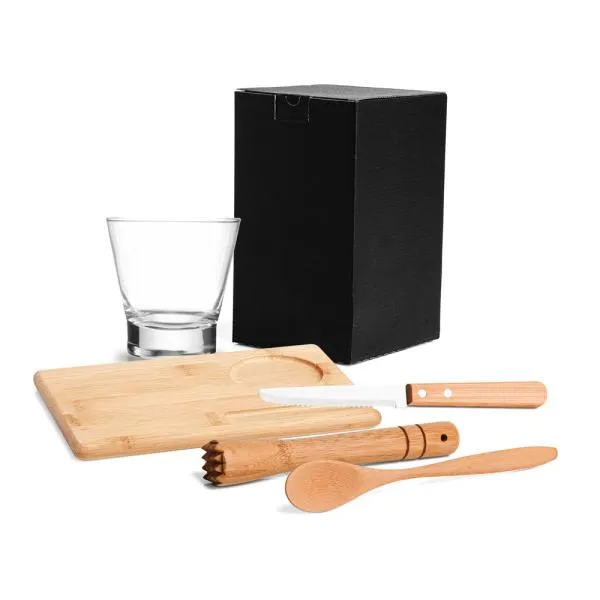 KIT PARA CAIPIRINHA EM BAMBU COM TÁBUA E SOCADOR - 5 PÇS — foto 1 de 1