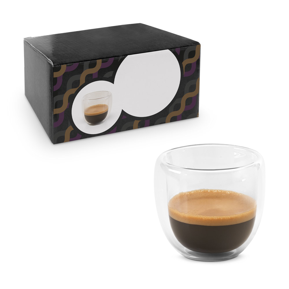 EXPRESSO. Conjunto de café em vidro borossilicato, com 2 copos de parede dupla isolada a ar (75 mL) — foto 1 de 2