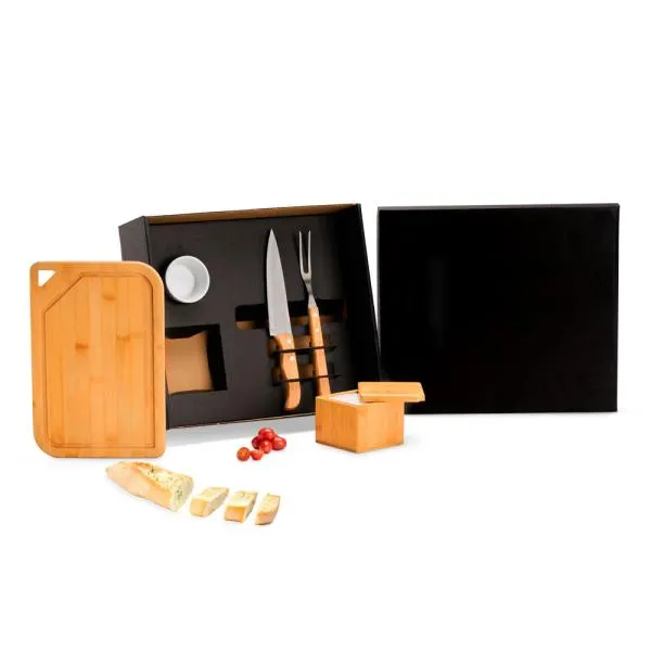 KIT PARA CHURRASCO EM BAMBU / MADEIRA / INOX - 5 PÇS — foto 1 de 4