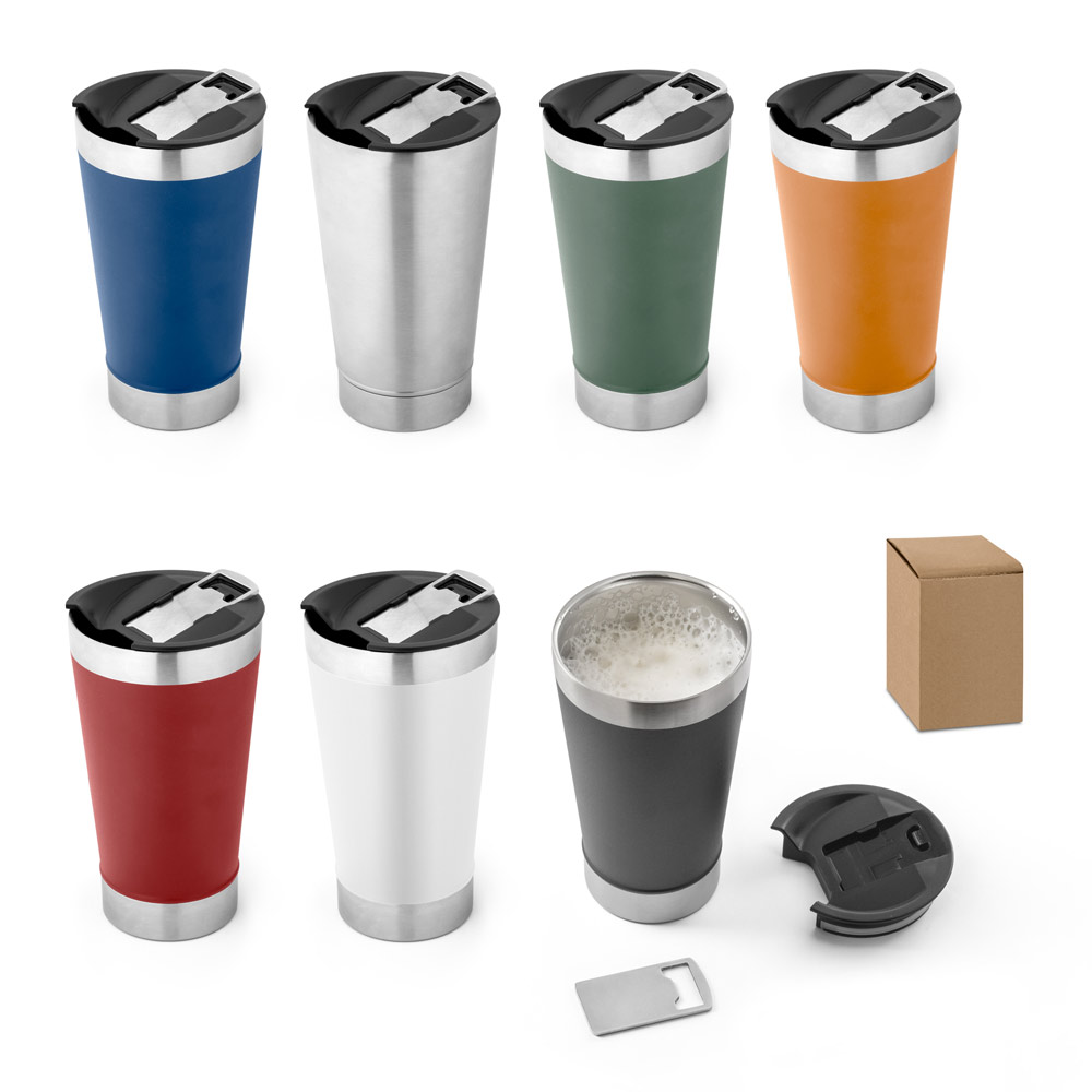 HALPERT LID. Copo de viagem em aço inox térmico, com parede dupla isolada a vácuo (630 mL) — foto 1 de 8