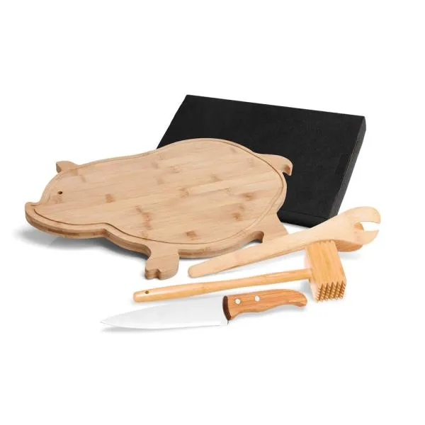 KIT PARA COZINHA EM BAMBU COM TÁBUA FORMATO PORCO — foto 1 de 3