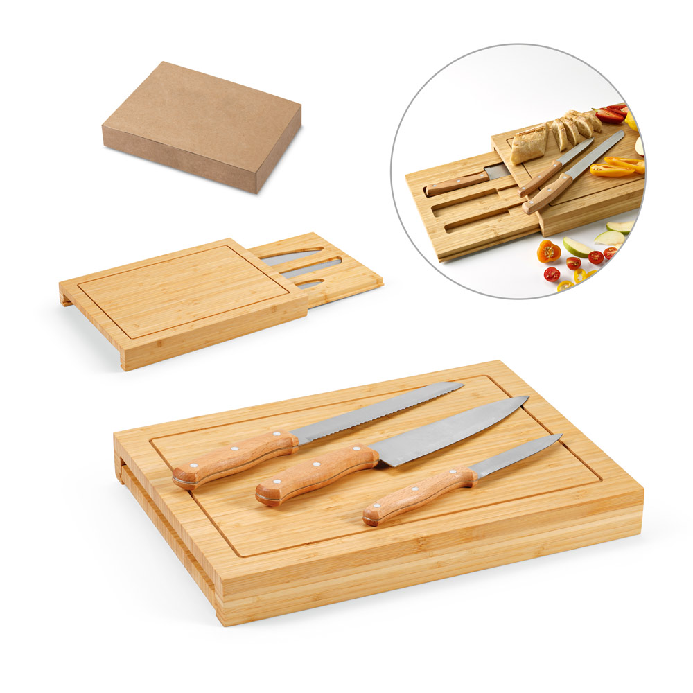 MUGWORT. Conjunto de tábuas em bambu com 3 facas inclusas — foto 1 de 2