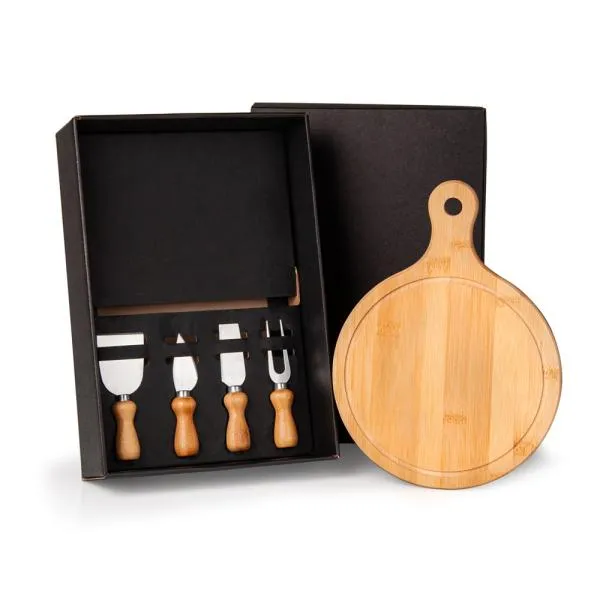 KIT PARA QUEIJO EM BAMBU / MADEIRA / INOX - 5 PÇS — foto 1 de 3