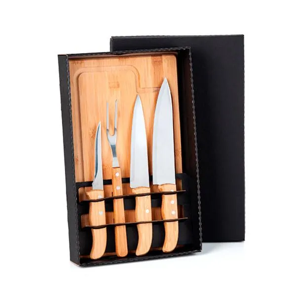 KIT PARA CHURRASCO EM BAMBU / MADEIRA / INOX - 5 PÇS — foto 1 de 3