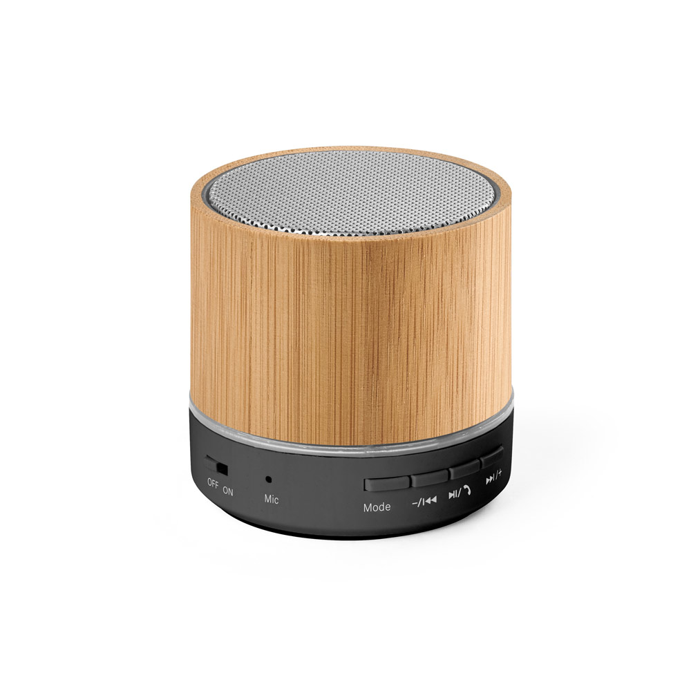 RE-GLASHOW. Caixa de som portátil com microfone e autonomia de 4h30 (400 mAH), em bambu e ABS 100% reciclado — foto 1 de 2