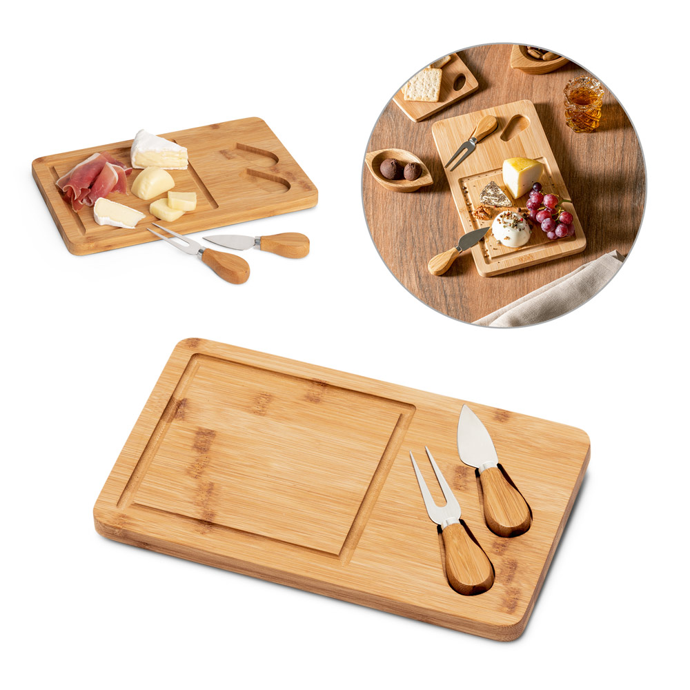 WOODS. Tábua de queijos em bambu com 2 utensílios em bambu e aço inox — foto 1 de 2