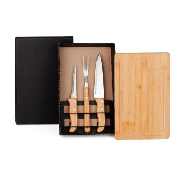 KIT PARA CHURRASCO EM BAMBU / MADEIRA / INOX - 4 PÇS — foto 1 de 4