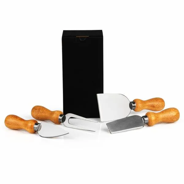 CONJ PARA QUEIJO INOX/MADEIRA - 4 PÇS - COM CAIXA — foto 1 de 2