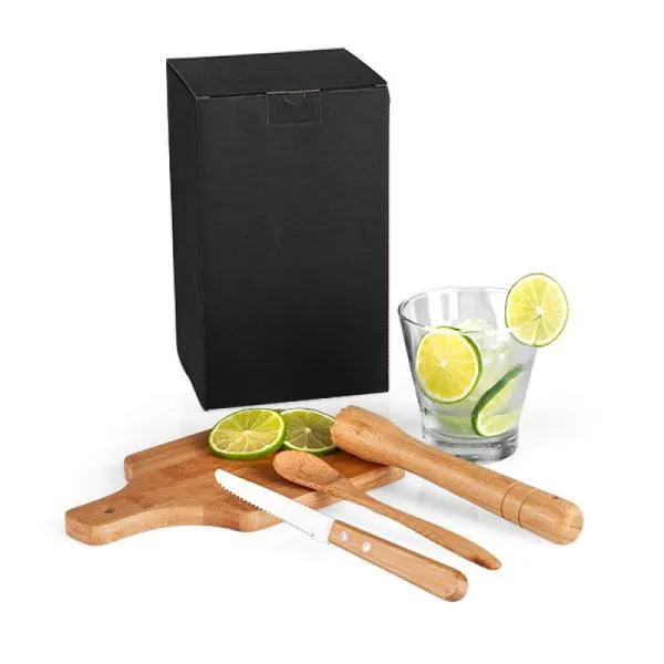 KIT PARA CAIPIRINHA EM BAMBU / MADEIRA / INOX - 0,35 L - 5 PÇS — foto 1 de 3