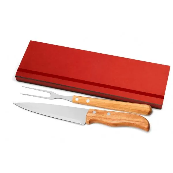 CONJ. DE GARFO E FACA INOX / MADEIRA / BAMBU COM ESTOJO VERMELHO - 3 PÇS — foto 1 de 3