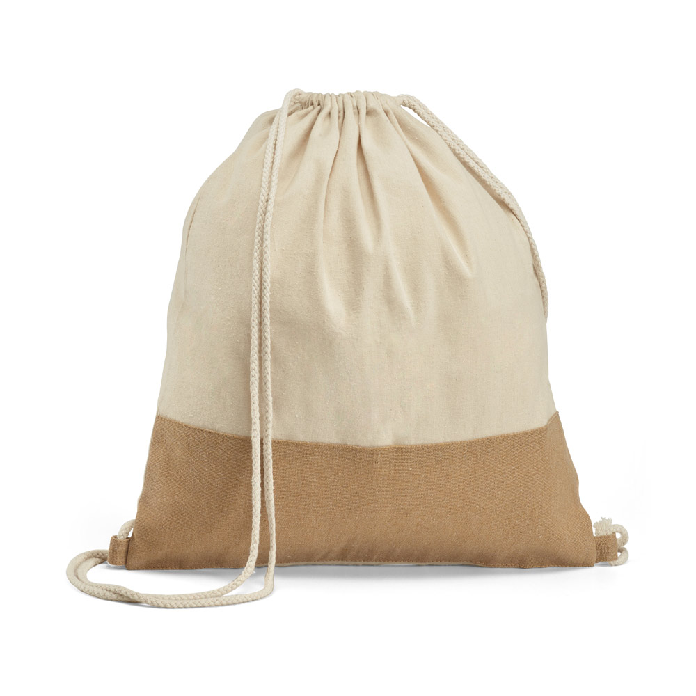 SABLON. Sacola tipo mochila 100% algodão (160 g/m²) com detalhe em imitação de juta — foto 1 de 2