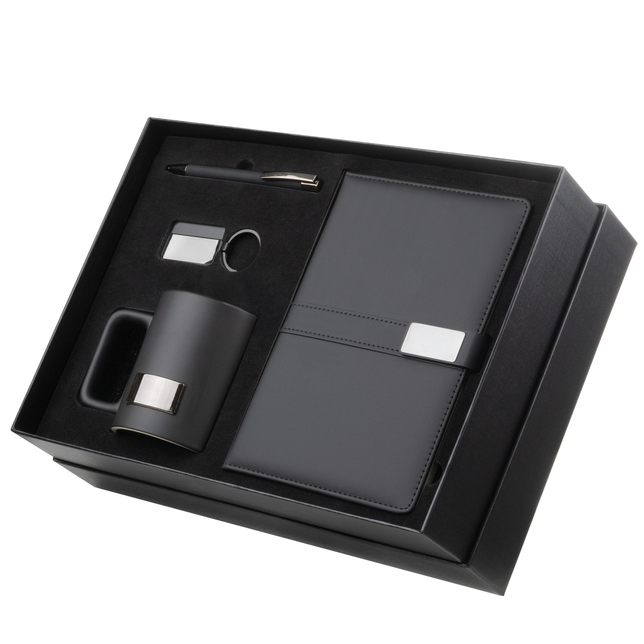 Kit escritório contendo caderno a5 com placa metálica na capa - 350ml — foto 1 de 10
