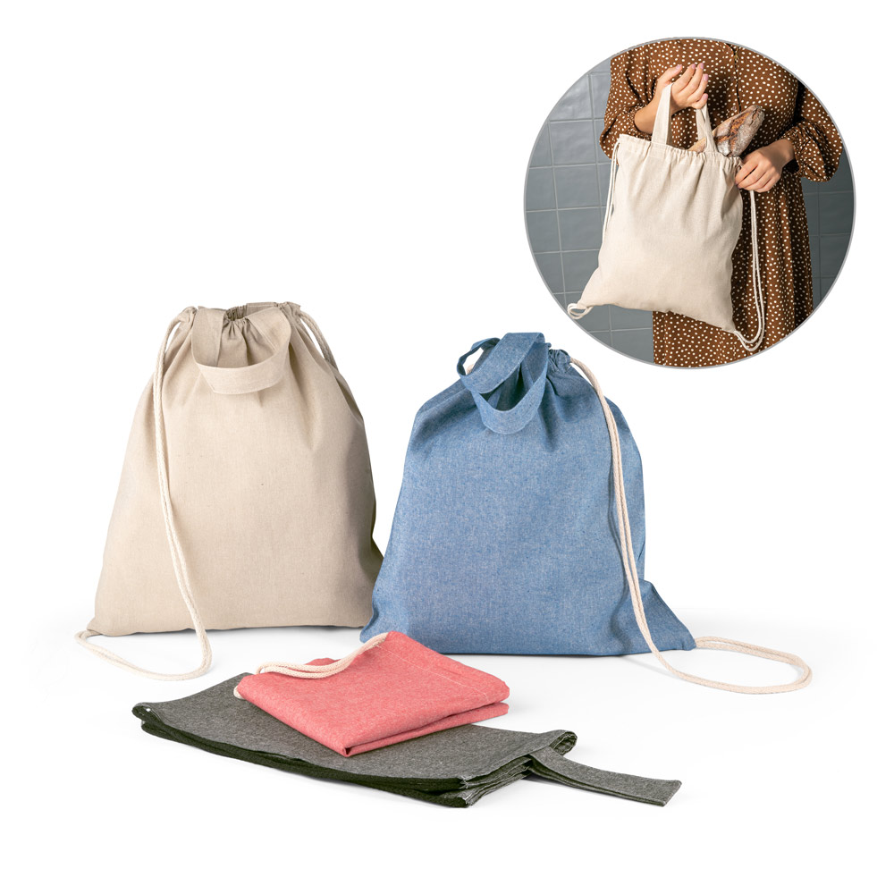 RISSANI. Sacola tipo mochila em 70% algodão reciclado e 30% poliéster reciclado (140g/m²) sem tingimento — foto 1 de 5