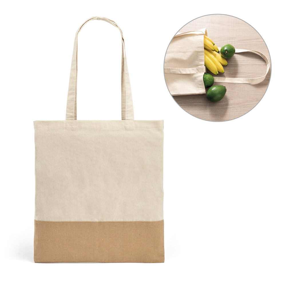 MERCAT. Sacola 100% algodão (160 g/m²) com detalhes em imitação de juta — foto 1 de 2