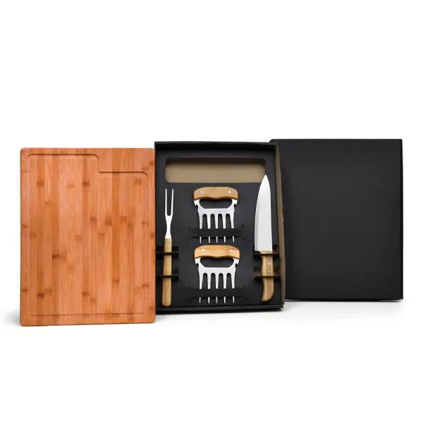 KIT PARA CHURRASCO EM BAMBU / MADEIRA / INOX - 5 PÇS — foto 1 de 4
