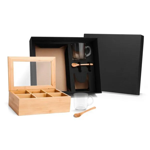 KIT PARA CHÁ COM CAIXA EM BAMBU E COLHERES - 5 PÇS — foto 1 de 3