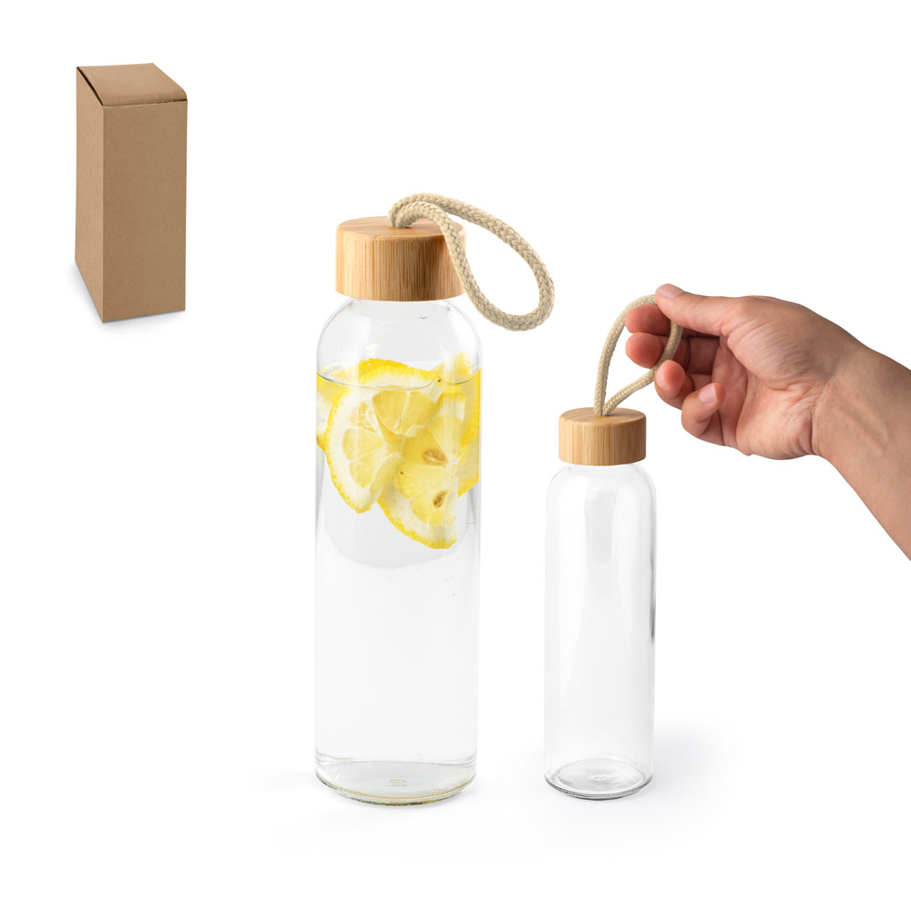 SOLER BAMBU. Squeeze para sublimação em vidro com tampa em bambu (500 mL) — foto 1 de 2