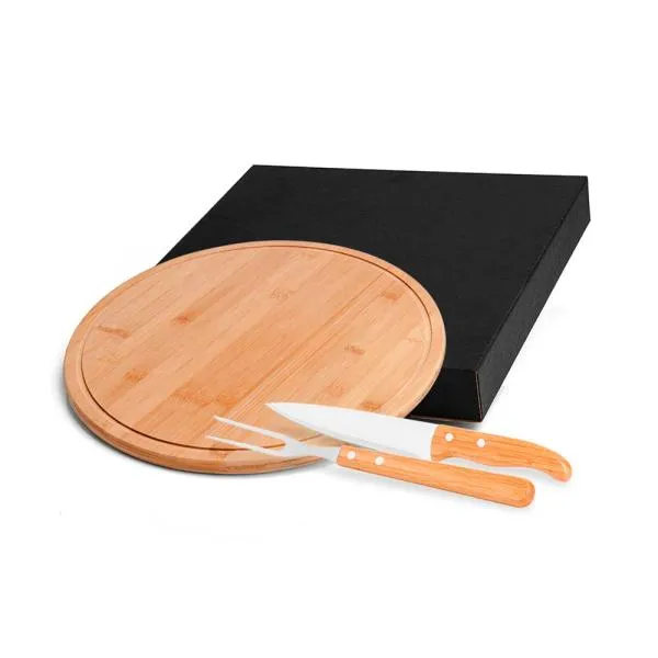 CONJ. PARA PIZZA E CHURRASCO EM BAMBU/MADEIRA/INOX - 35CM - 3 PÇS — foto 1 de 1